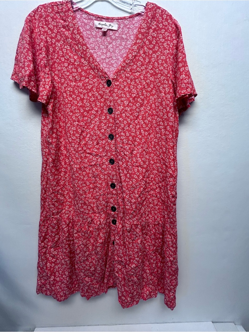 Magnolia orange Floral Button-Front V-Neck Dress